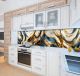 Кухонная панель жесткая ПЭТ мрамор синий с золотом и белым, с двухсторонним скотчем 62 х 205 см, 1,2 мм