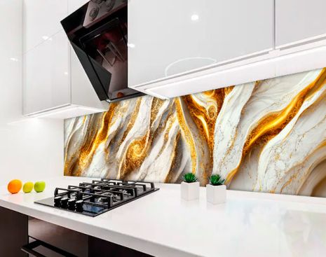 Кухонна панель жорстка ПЕТ мармур із золотом, з двостороннім скотчем 62 х 305 см, 1,2 мм
