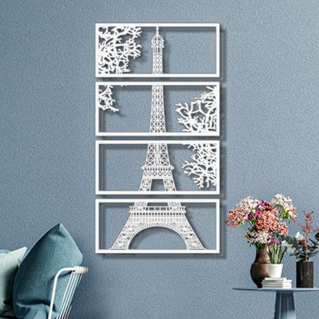 Панно 3D декоративное с объемом 15 мм для стен, Эйфелева башня 117 х 65 см белое