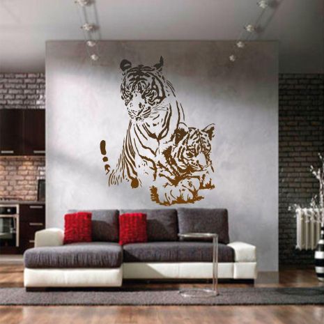 Трафарет для покраски, Тигрица с тигренком, одноразовый из самоклеящейся пленки 125 х 95 см