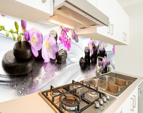 Наклейка на кухонный фартук 60 х 200 см, фотопечать с защитной ламинацией Орхидеи и бабочки (БП-s_fl11717)