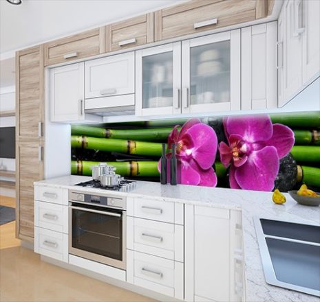 Наклейка на кухонный фартук 60 х 300 см, фотопечать с защитной ламинацией Орхидеи и бамбук (БП-s_pr108-3)