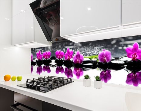Наклейка на кухонный фартук 60 х 300 см, фотопечать с защитной ламинацией Орхидеи на камнях (БП-s_fl11707-3)