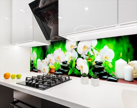 Наклейка на кухонный фартук 65 х 300 см, фотопечать с защитной ламинацией орхидеи со свечами (БП-s_fl11763-4)