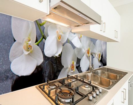 Наклейка на кухонный фартук 65 х 250 см, фотопечать с защитной ламинацией Орхидеи на камнях (БП-s_fl11743-2)