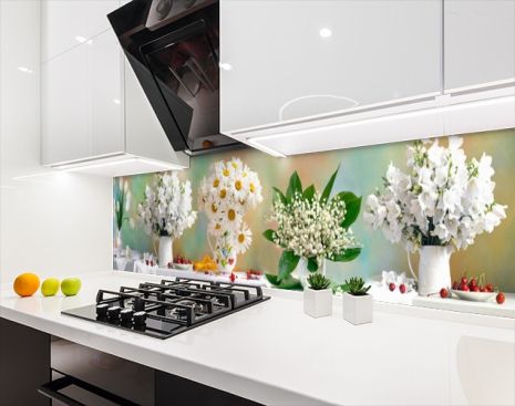 Наклейка на кухонный фартук 65 х 300 см, фотопечать с защитной ламинацией Цветы в вазах (БП-s_fl11750-4)