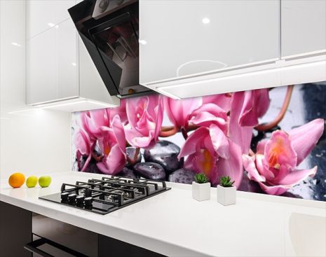 Наклейка на кухонный фартук 65 х 300 см, фотопечать с защитной ламинацией Орхидеи розовые (БП-s_fl100-4)
