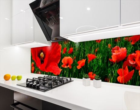 Наклейка на кухонний фартух 60 х 200 см, фотодрук із захисною ламінацією маки червоні в полі (БП-s_fl137)
