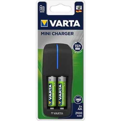 Зарядний пристрій + 2 батареї АА VARTA MINI57666, 2100 мАг