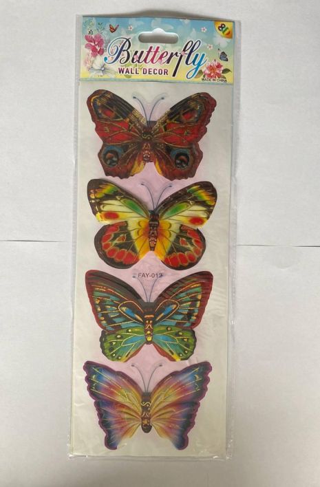 Комплект декоративных 3d бабочек №7. Наклейки бабочки для декора помещений 4шт