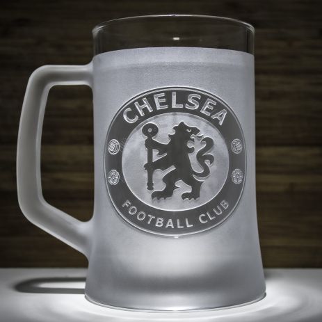 Бокал для пива с гравировкой логотипа футбольного клуба Челси FC Chelsea, матовая SandDecor