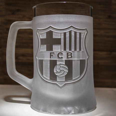Бокал для пива с гравировкой логотипа футбольного клуба Барселона FC Barcelona, матовая SandDecor