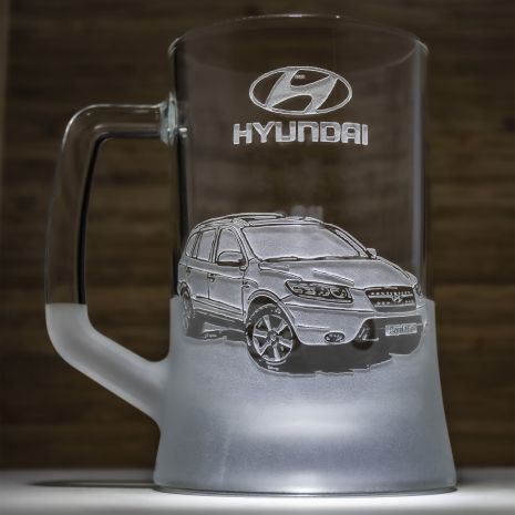 Бокал для пива с гравировкой изображения автомобиля Hyundai Santa Fe