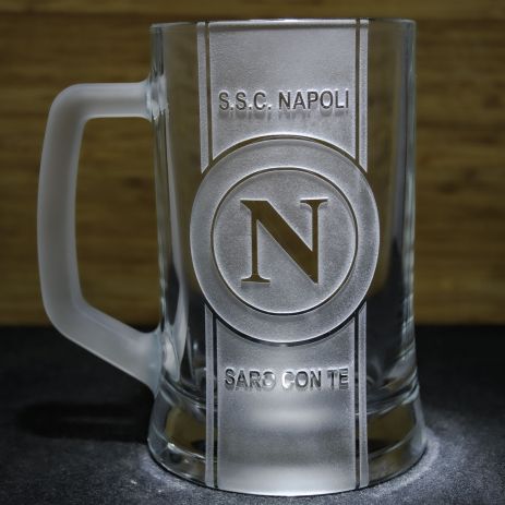 Бокал для пива с гравировкой футбольного клуба Наполи лого + лозунг, с матовой ручкой
