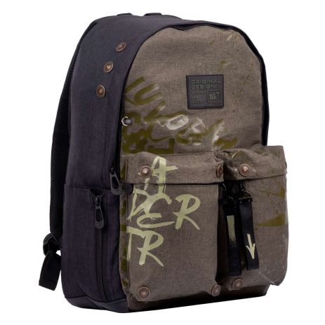 Шкільний рюкзак YES, одно відділення, фронтальні кармани, бічні кармани, розмір: 46*31*15 см, оливковий Stamp