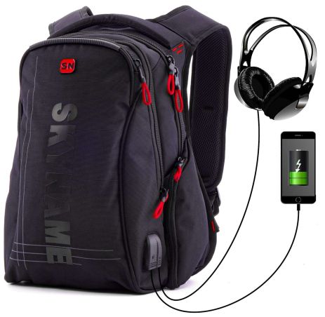 Рюкзак SkyName 90-103R молодежный для мальчика три отделения USB, разм.30*20*40черно-красный