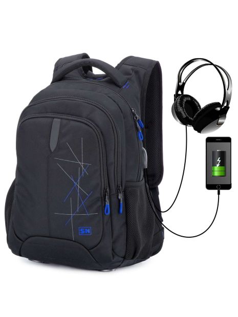 Рюкзак SkyName 90-120 молодежный для мальчика USB, разм 36*19*44 см черно-синий