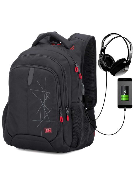 Рюкзак SkyName 90-120 молодіжний для хлопчика USB, розмір 36*19*44 см чорно-червоний
