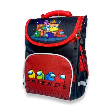 Школьный ранец для мальчика 1-4 класс 988988 жесткий каркас, размер: 35*25*13 см, черно-красный