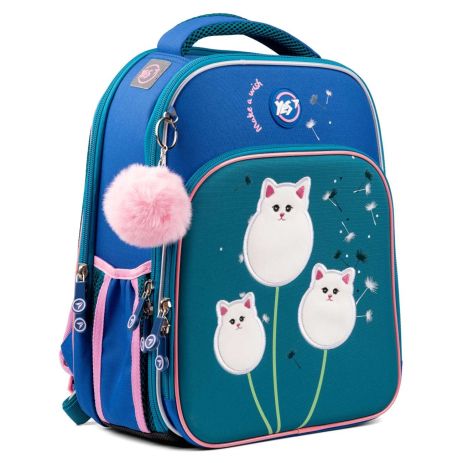 Школьный рюкзак YES, каркасный, два отделения, фронтальный карман, размер: 39*29*15 см, синий Dandelion Cats
