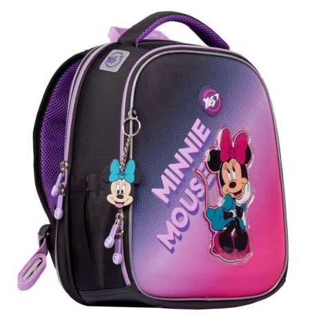 Шкільний рюкзак YES, каркасний, два відділення, бічні кармани, розмір: 35*28*15 см, малиново-чорний Minnie Mouse