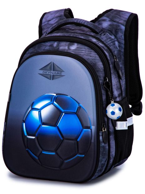 Рюкзак школьный для мальчика 1-4 класс, R1-029, мяч-брелок,SkyName(Winner) размеры: 37*30*16 см, черно-серый