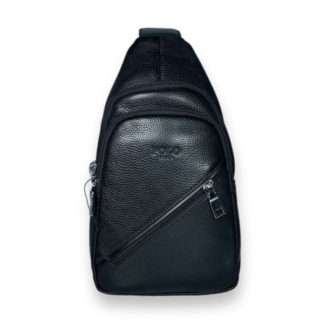 Слинг Polo, кожа, два отделения, один фронтальный карман, внутренние карманы, размер: 31*17*6 см, черный
