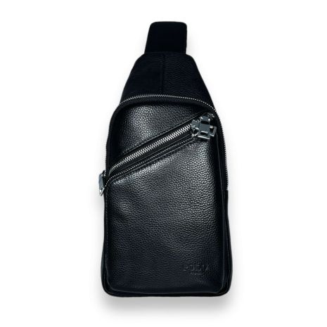 Слинг Polo, кожа, одно отделение, две фронтальных кармана, внутренние карманы, размер: 30*17*8 см, черный