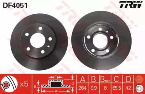 Диск тормозной (1 шт.) OPEL Astra/Astra Cabrio/Astra Coupe/Astra Van/Meriv, TRW (DF4051)