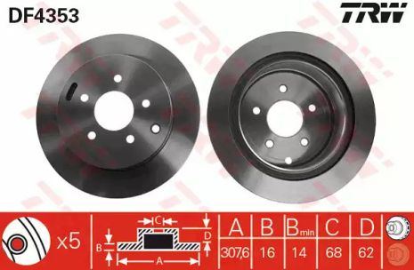 Диск тормозной (1 шт.) NISSAN Murano 3,5 R 05, TRW (DF4353)