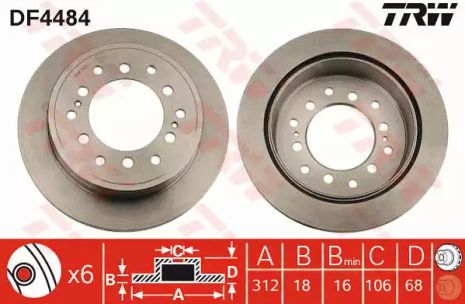 Диск тормозной TOYOTA LAND CRUISER задн., вент. TRW (DF4484)