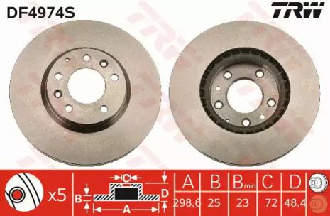 Диск гальмівний MAZDA 6 F 07, TRW (DF4974S)