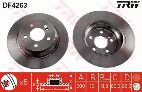 Диск тормозной (1 шт.) MERCEDES E200/E220/E240/E270/E280/E320/E350, TRW (DF4263)