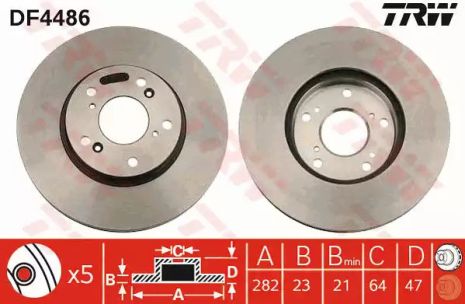 Диск тормозной (1 шт.) HONDA Civic/CR-V/Stream F 02, TRW (DF4486)