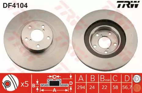 Диск тормозной (1 шт.) SUBARU Forester/Impreza/Impreza Estate/Wagon (Plus)/Outback, TRW (DF4104)