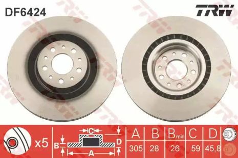 Тормозной диск (1 шт.) FIAT/OPEL 500/Doblo/Combo FD=305mm 10, TRW (DF6424)