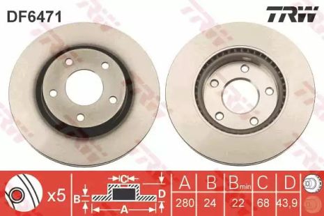 Диск тормозной (1 шт.) NISSAN Juke/Pulsar FD=280mm 10, TRW (DF6471)