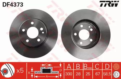 Тормозной диск (1 шт.) MERCEDES Viano/Vito FD=300mm 03, TRW (DF4373)