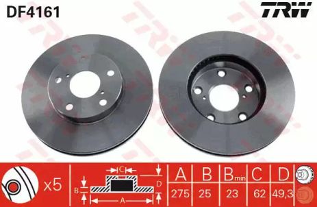 Диск тормозной (1 шт.) TOYOTA RAV 4/RAV 4 (Nato), TRW (DF4161)