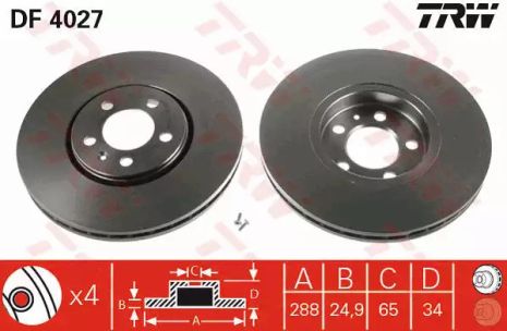 Диск гальмівний (1 шт.) AUDI - SEAT - SKODA - VOLKSWAGEN A3/A3 Quattro/Cordoba/Ibiza/Leon/Toled, TRW