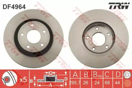 Диск тормозной (1 шт.) NISSAN Qashqai/X-Trail F 07, TRW (DF4964)