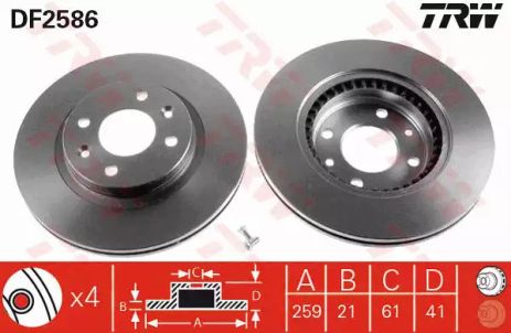 Диск тормозной (1 шт.) NISSAN - RENAULT Kubistar/19/Clio/Clio Symbol/Clio Van/Kangoo/Kangoo Ex, TRW