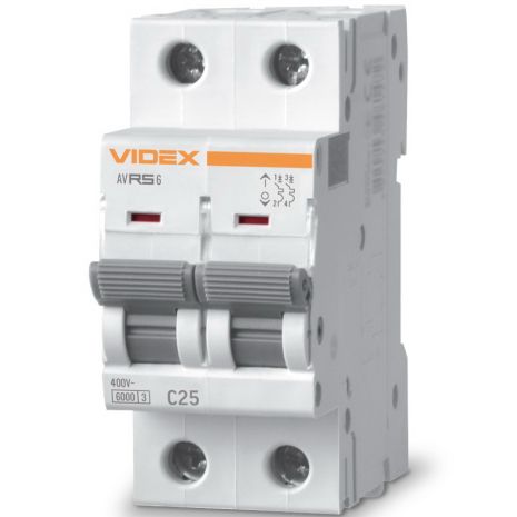 Автоматичний вимикач RS6 2п 25А З 6кА VIDEX RESIST (VF-RS6-AV2C25)
