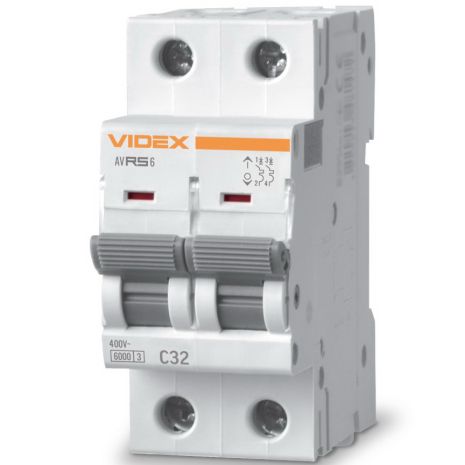 Автоматичний вимикач RS6 2п 32А З 6кА VIDEX RESIST (VF-RS6-AV2C32)