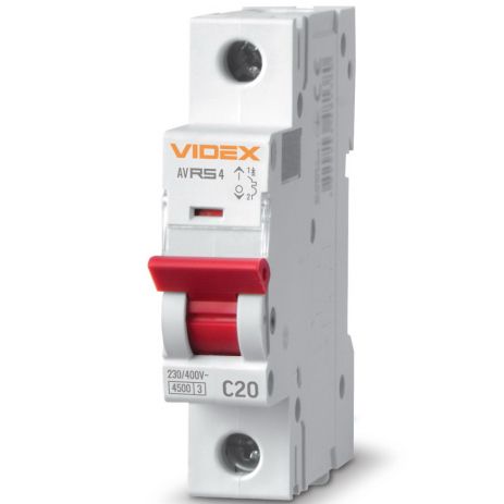 Автоматичний вимикач RS4 1п 20А З 4,5 кА VIDEX RESIST (VF-RS4-AV1C20)