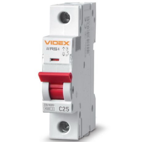 Автоматический выключатель RS4 1п 25А С 4,5кА VIDEX RESIST (VF-RS4-AV1C25)