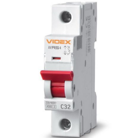 Автоматический выключатель RS4 1п 32А С 4,5кА VIDEX RESIST (VF-RS4-AV1C32)