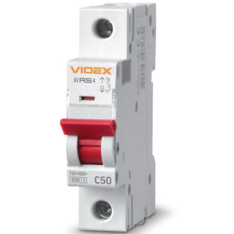 Автоматичний вимикач RS4 1п 50А З 4,5 кА VIDEX RESIST (VF-RS4-AV1C50)