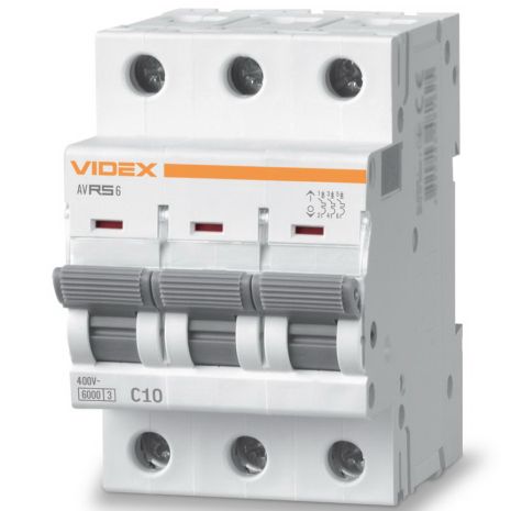Автоматический выключатель RS6 3п 10А С 6кА VIDEX RESIST (VF-RS6-AV3C10)