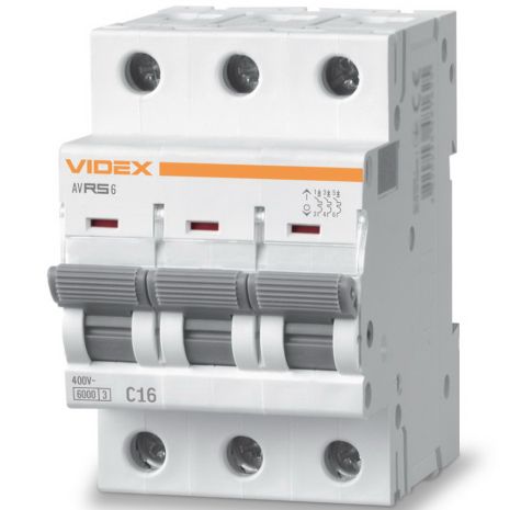 Автоматичний вимикач RS6 3п 16А З 6кА VIDEX RESIST (VF-RS6-AV3C16)